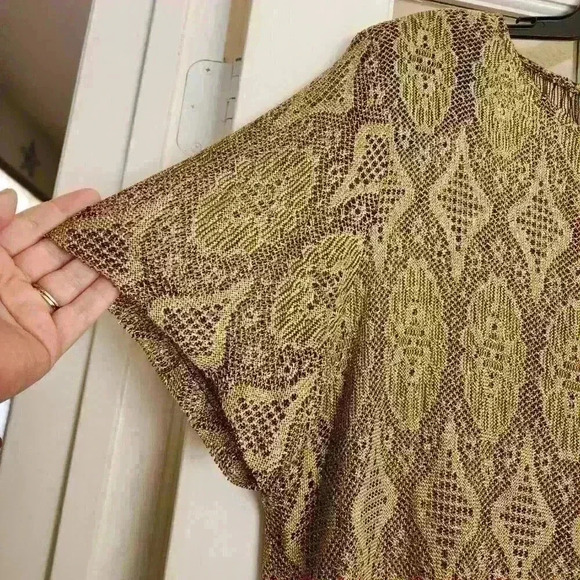 Vintage Sharade Nites Metallic Gold Fringe Blouse Women’s Boho 80s Made in USA - Picture 7 of 13